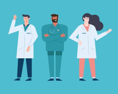 Üç doktor tıbbi personel.