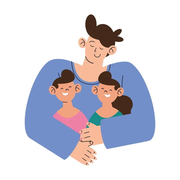 Padre abrazando niños — Vector de stock