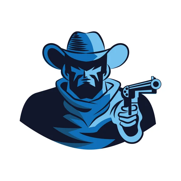 Blue gunslinger with gun — Stock Vector