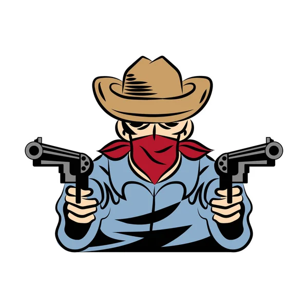 Bandito pistolero con pistole — Vettoriale Stock