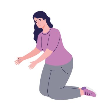 Kadın diz çöküyor.