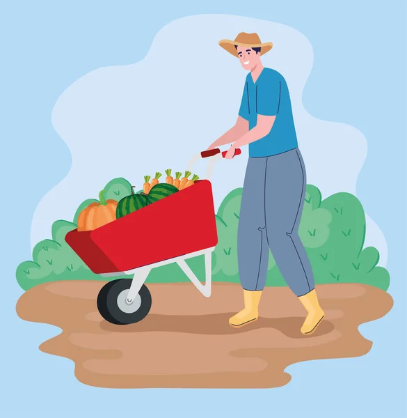 野菜畑の農家さん — ストックベクタ