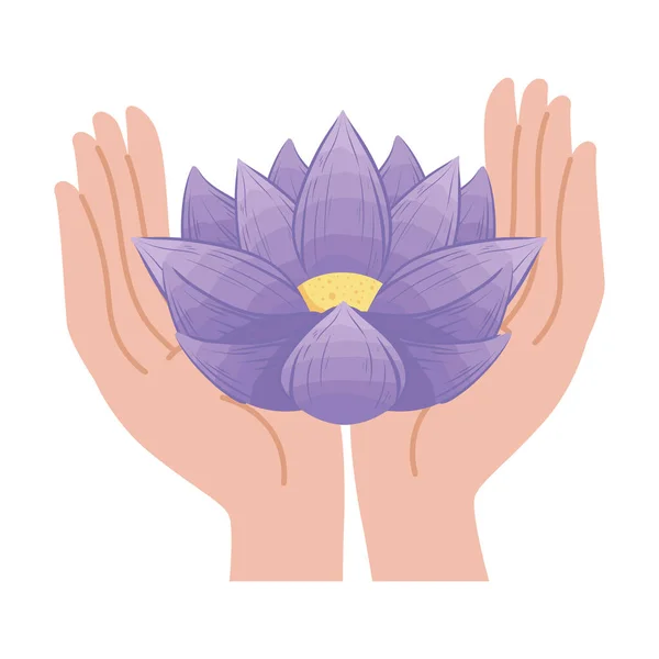 Hands lifting lotus flower — Stock Vector