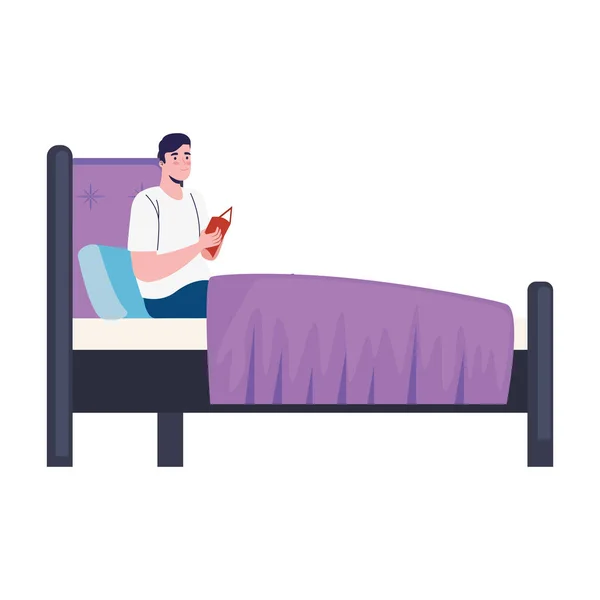 Hombre leyendo en la cama — Archivo Imágenes Vectoriales