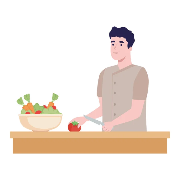 Человек готовит салат характер — стоковый вектор