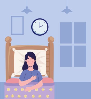 Kadın yatak odasında uyuyor.