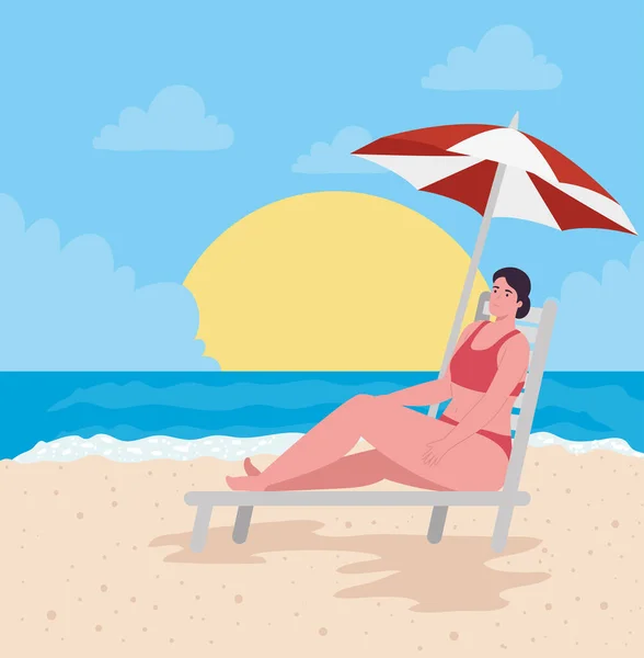 Mujer en la playa — Vector de stock