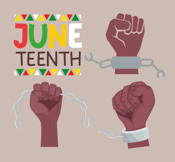 Juneteenth lettering with hands — Stock Vector