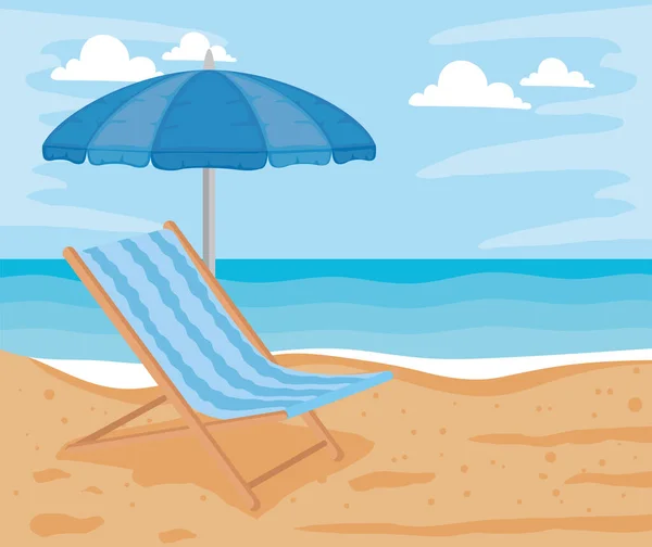 Silla de playa y paraguas — Vector de stock