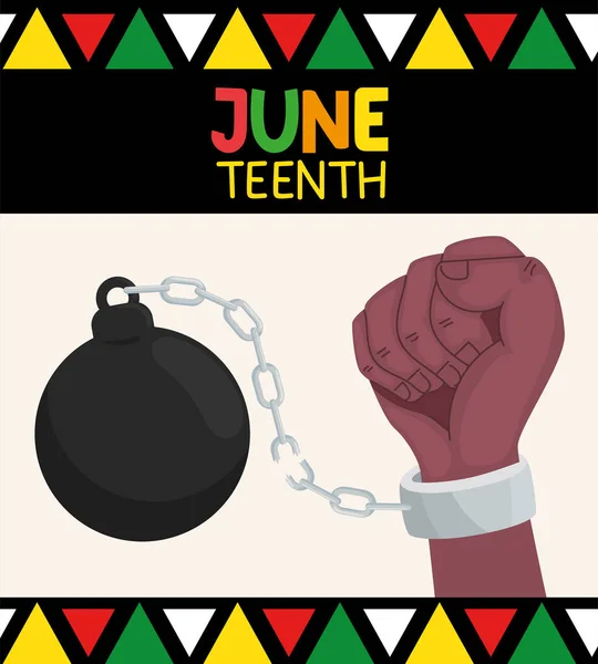 Juneteenth lettering with slave fist — Stock Vector