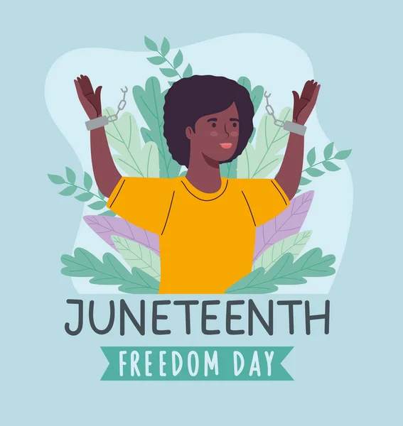 Juneteenth lettering com mulher — Vetor de Stock