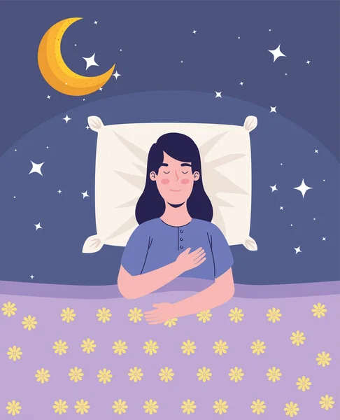 Nő alszik hold — Stock Vector