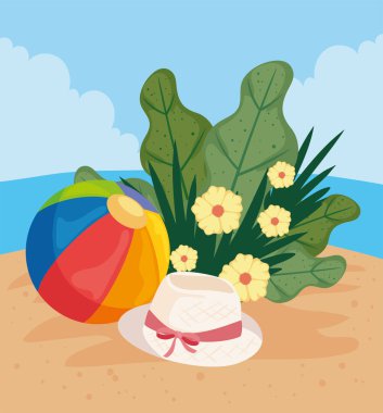 Balon ve şapka sahilde