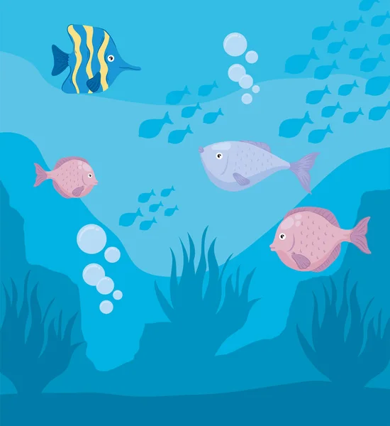 Fishes swiming undersea scene — Stock Vector