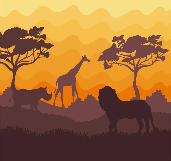 African savannah with animals — Stock Vector