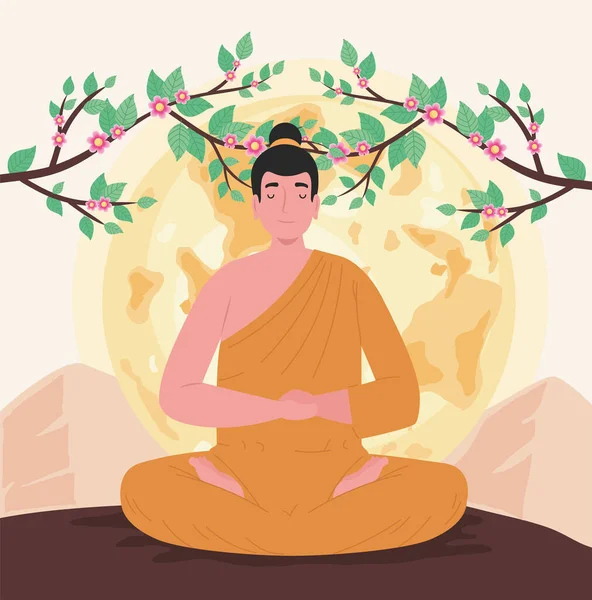 Buddhista szerzetes növényekkel — Stock Vector