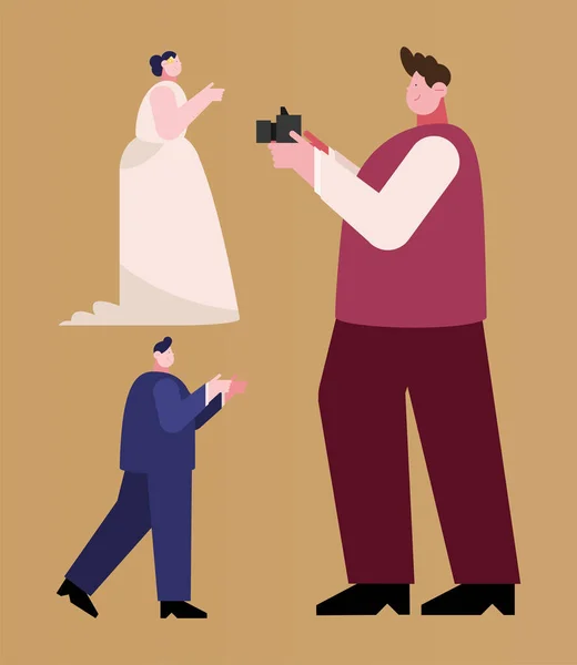 Tre nozze eleganti personaggi — Vettoriale Stock