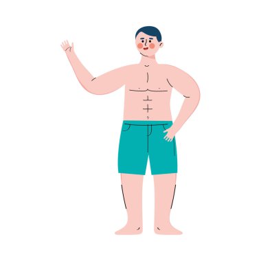 man saludating wearing swimsuit