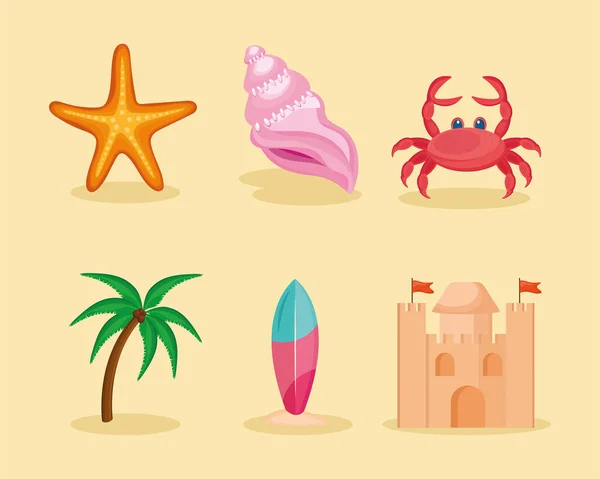 Six beach vacations icons — Stock Vector