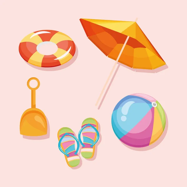 Cinco ícones de férias na praia —  Vetores de Stock