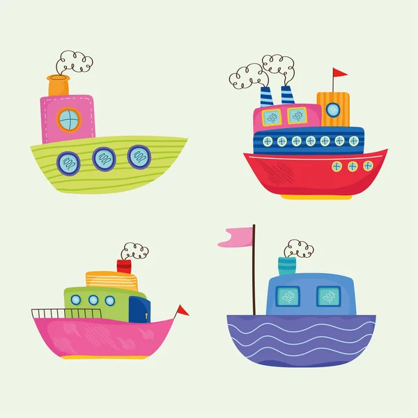 Τέσσερα χαριτωμένα εικονίδια βάρκες — Διανυσματικό Αρχείο