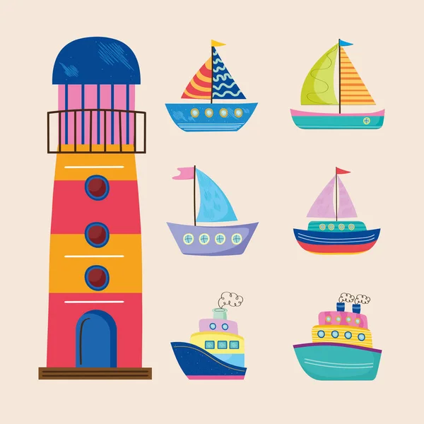 Six cute boats icons — Stok Vektör
