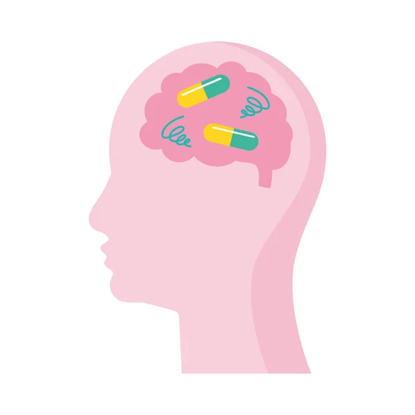 Profile with capsules in brain — Stok Vektör