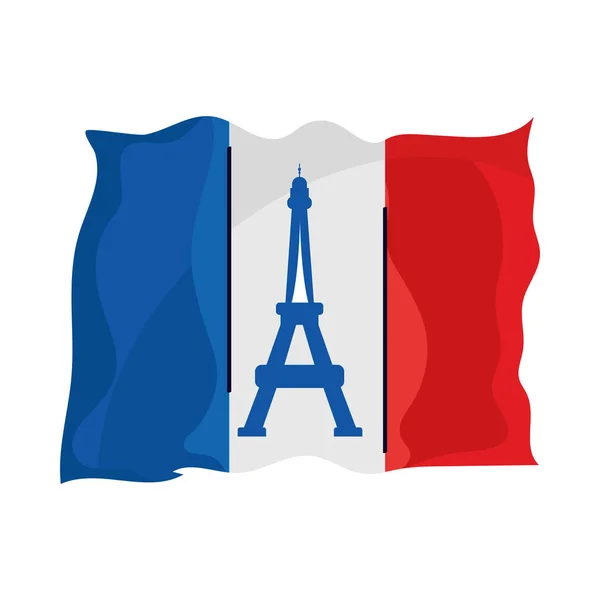 Bandera de Francia con torre eiffel — Vector de stock