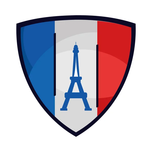 Tower eiffel in shield — Stock Vector