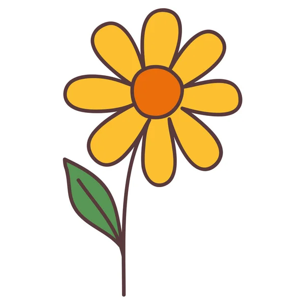 Żółty kwiat z liściem — Wektor stockowy