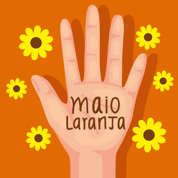 Maio laranja lettering in mano — Vettoriale Stock