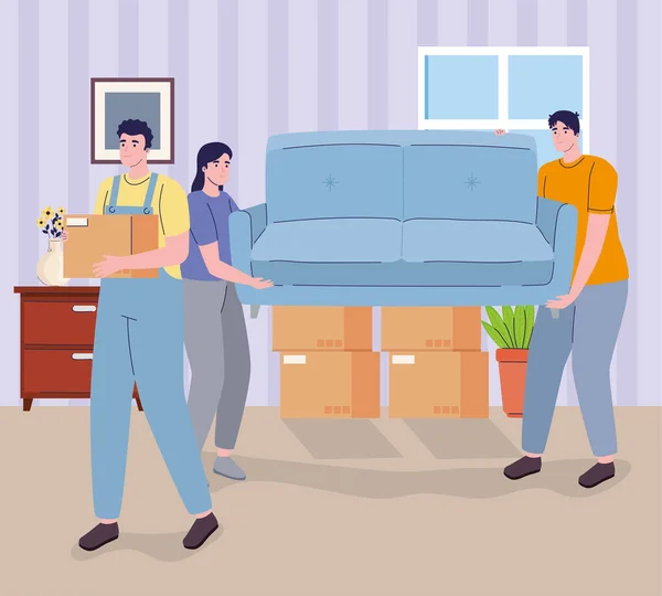 Persons moving sofa — Archivo Imágenes Vectoriales