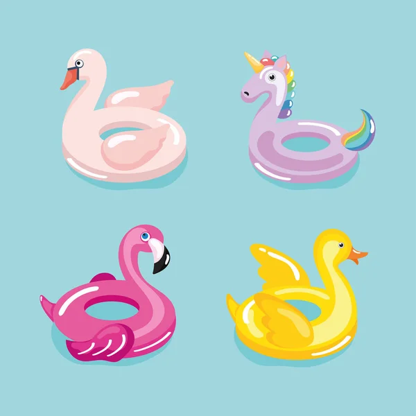 Four pool floats icons — Stok Vektör