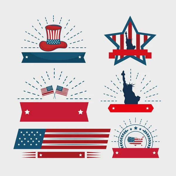 Seis ícones de independência dos EUA —  Vetores de Stock