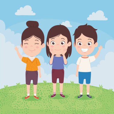 three kids in landscape