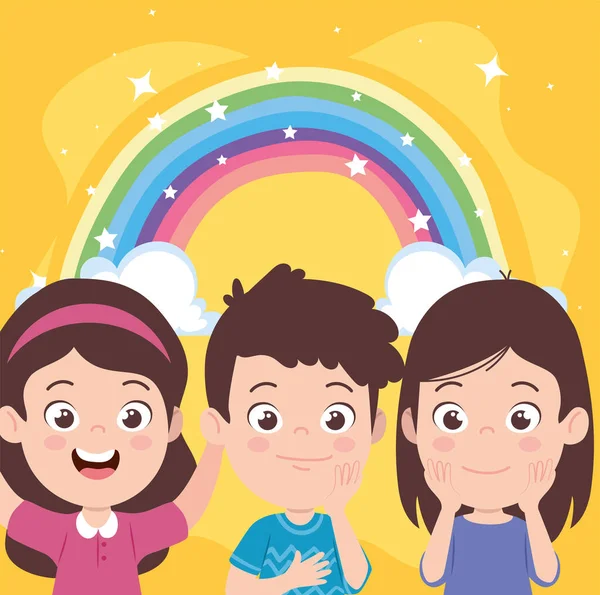 Little kids and rainbow — Image vectorielle