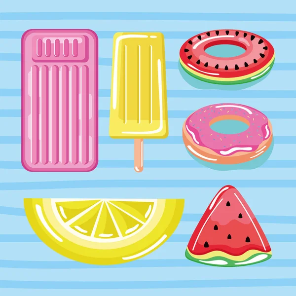 Six pool floats icons — Stockvektor