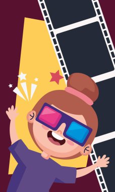 3D gözlüklü küçük kız.