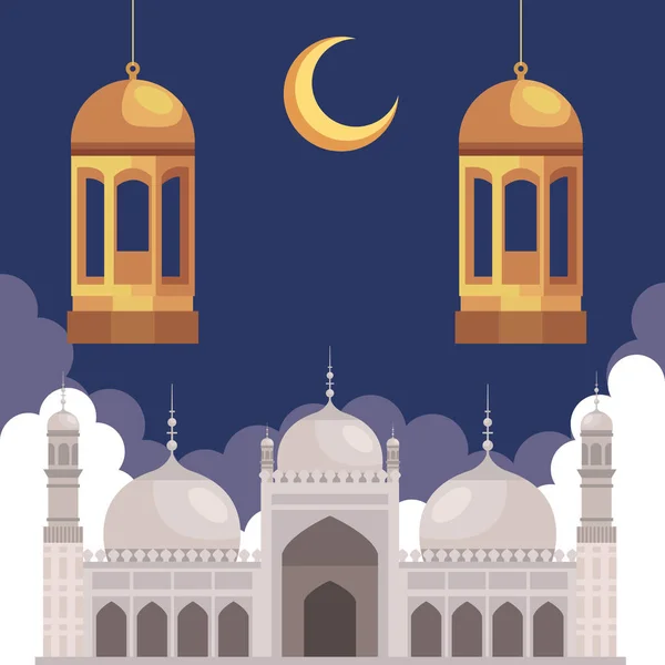 Мечеть с подвешенными фонарями — стоковый вектор