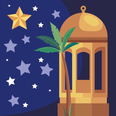 golden lantern with palm