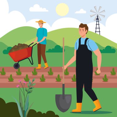 iki çiftçi çalışıyor