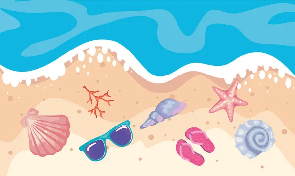 Summer icons on the beach — Vetor de Stock