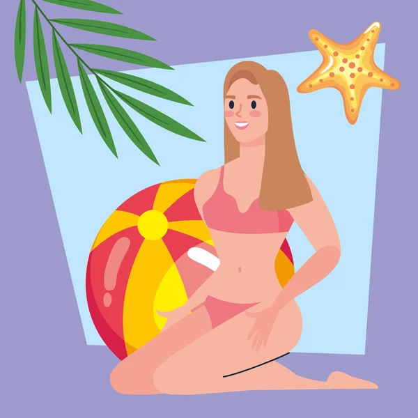 Girl with beach balloon — Stockový vektor