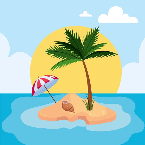 Île avec parasol et palmier — Image vectorielle