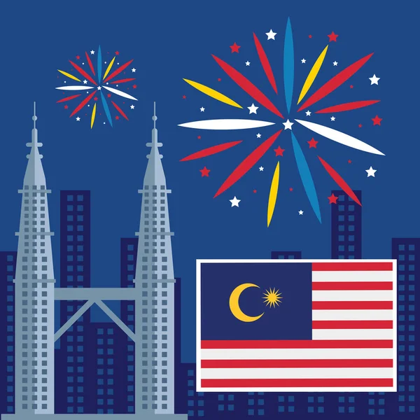 Torres Petronas con fuegos artificiales — Vector de stock