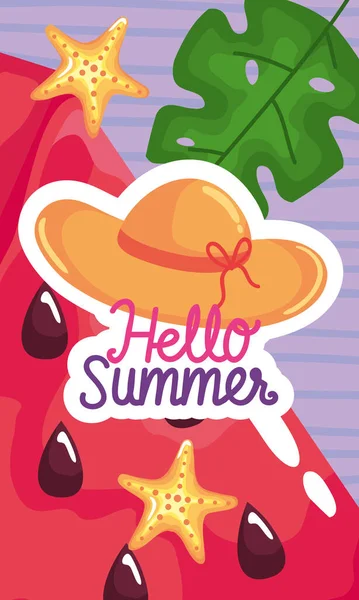 Hello summer lettering with hat — Stockový vektor