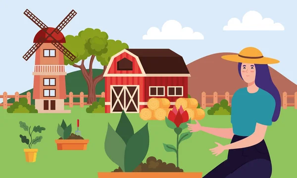 Agricultrice avec écurie — Image vectorielle