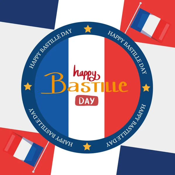 Happy bastille day lettering celebration — Stockvector