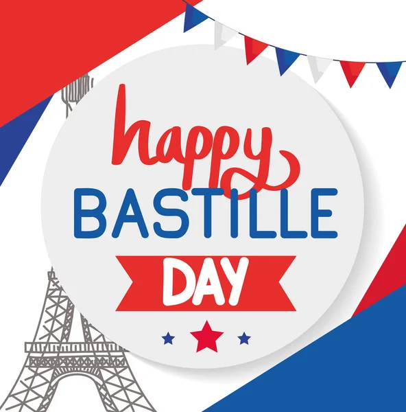 Bastille day lettering postcard — Vector de stock