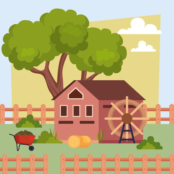 Windmill and farm stable — ストックベクタ